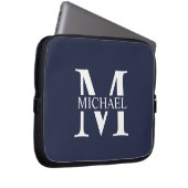 Navyblaue personalisierte Monogramm und Name Laptopschutzhülle (Vorne Rechts)