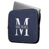 Navyblaue personalisierte Monogramm und Name Laptopschutzhülle (Vorderseite Links)