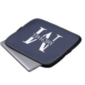 Navyblaue personalisierte Monogramm und Name Laptopschutzhülle (Vorne Knopf)