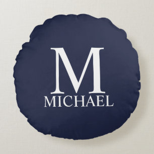 Navyblaue personalisierte Monogramm und Name Rundes Kissen