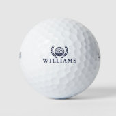 Navyblaue personalisierte Namens-Monogramm-Kranz Golfball (Vorderseite)