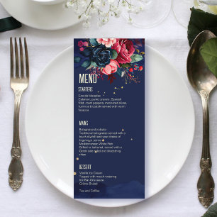 Navyblaue pinkfarbene blaue Blumen-Speisekarten-Vo Menükarte