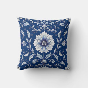 Navyblaue Porzellan-Blumenmuster Kissen
