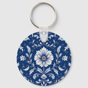 Navyblaue Porzellan-Blumenmuster Schlüsselanhänger