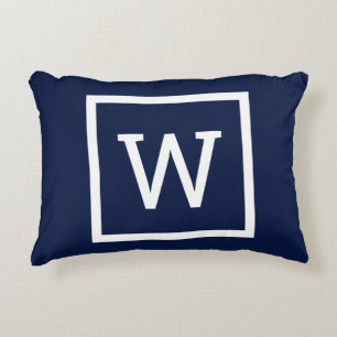 Navyblaue preppy-grafische Rand-Monogramm Dekokissen