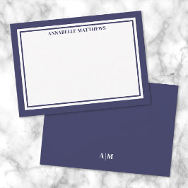Navyblaue Rand-Minimalistennamensmonogramm Mitteilungskarte