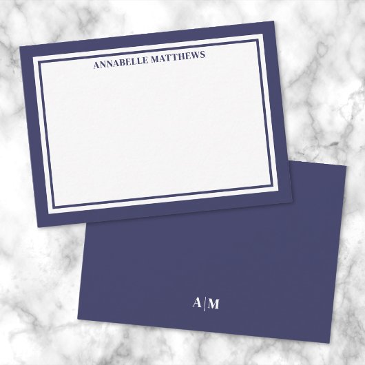 Navyblaue Rand-Minimalistennamensmonogramm Mitteilungskarte