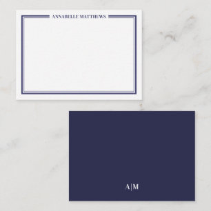 Navyblaue Rand-Minimalistischer Namens-Monogramm Mitteilungskarte