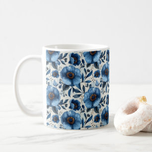 Navyblaue Retro süße vintage elegante Chic-Blume  Kaffeetasse