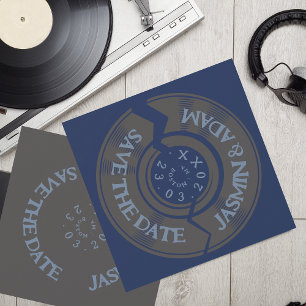 Navyblaue Retro-Vinyl-Schallplatten-Hochzeit Save The Date