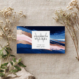 Navyblaue rosa Roségold-Monogramm Visitenkarten