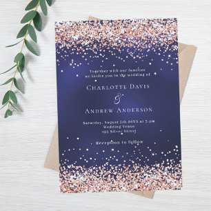 Navyblaue Roségold Glitter Luxus Hochzeit Einladung