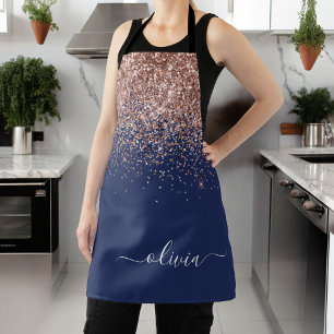Navyblaue Roségold-Rosa Glitter-Monogramm Schürze