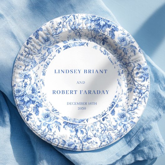 Navyblaue Rosen Chic Hochzeitspapierteller Pappteller