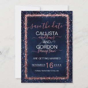 Navyblaue Rosen Gold gesprenkelte Konfetti Hochzei Save The Date
