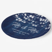 Navyblaue Rustikale Holz-Lichterkette Hochzeit Pappteller (Schrägansicht)