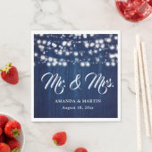 Navyblaue Rustikale Holz-Lichterkette Mr und Mrs Serviette (Beispiel)