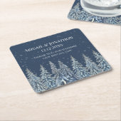 Navyblaue rustikale Winterwald-Hochzeit Rechteckiger Pappuntersetzer (angewinkelt)