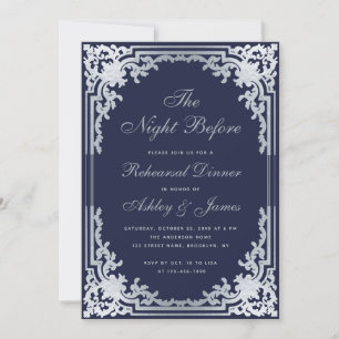 Navyblaue Schein-Silber-Vintage- Probedinnerparty Einladung