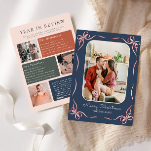 Navyblaue Schleife Moderne Jahresrückblick-Familie Feiertagskarte