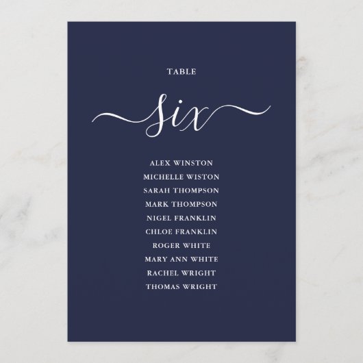 Navyblaue Schrift Tischnummer 6 Sitzordnung (Vorderseite)