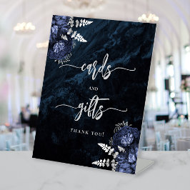 Navyblaue silberne Blumenhochzeitskarten Geschenke Sockelschild