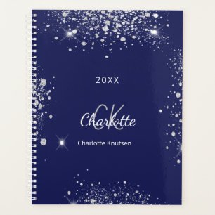 Navyblaue silberne Glittermonogramm-Schrift Planer