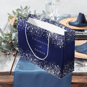 Navyblaue silberne Hochzeit Große Geschenktüte