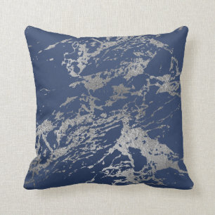 Navyblaue Silberne Metallfolie Marmor Rock Kissen