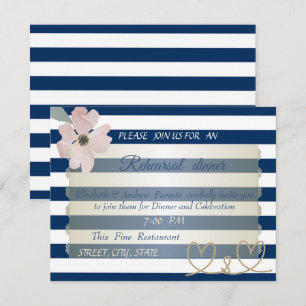 Navyblaue Streifen Blume, Hochzeitsprobe-Dinner Einladung