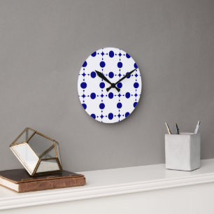 Navyblaue Tupfen, Tupfenmuster, Punkte Runde Wanduhr
