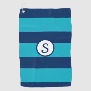 Navyblaue Türkis gestreifte klassische Monogramm Golfhandtuch