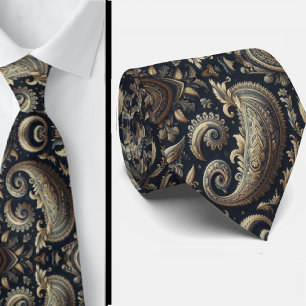 Navyblaue und goldene 3D-Paisley-Jacquard-Krawatte Krawatte