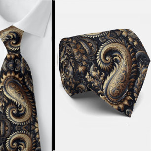 Navyblaue und goldene 3D-Paisley-Jacquard-Krawatte Krawatte