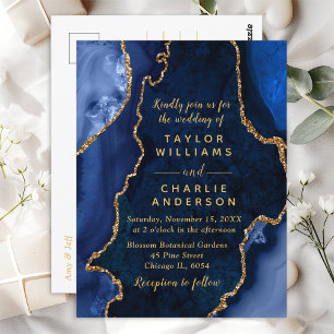 Navyblaue und goldene Achat-Marmor-Hochzeit Postkarte