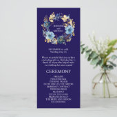 Navyblaue und goldene Blumen Hochzeitsprogramm Programm (Stehend Vorderseite)