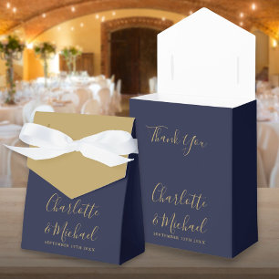Navyblaue und goldene Hochzeit mit Signaturschrift Geschenkschachtel