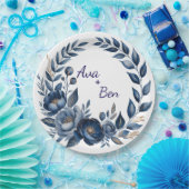 Navyblaue und goldene Pfingstrosen-Hochzeit Pappteller (Party)