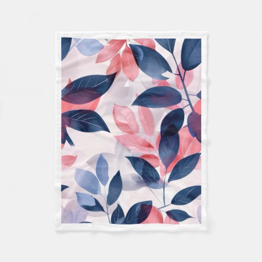 Navyblaue und rosa Blattmuster-Flieblanke Fleecedecke (Vorderseite)