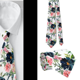 Navyblaue und rosa Rosen Blumen Florale Krawatte