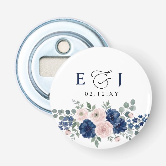 Navyblaue und rosafarbene moderne Hochzeit mit Blu Flaschenöffner (Vorderseite)
