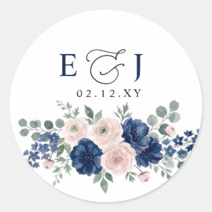 Navyblaue und rosafarbene moderne Hochzeit mit Blu Runder Aufkleber