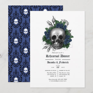 Navyblaue und schwarze florale gotische Probe-Dinn Einladung