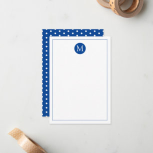 Navyblaue und weiße gepunktete Monogramm-Notizkart Mitteilungskarte