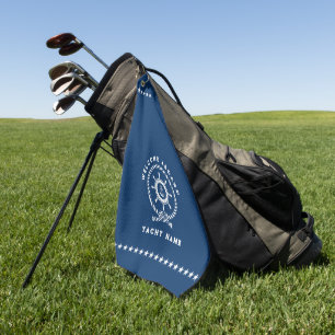 Navyblaue und weiße nautische Schiffsradröhrenknot Golfhandtuch