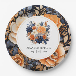 Navyblaue, verbrannt orangefarbene und champagnerf pappteller