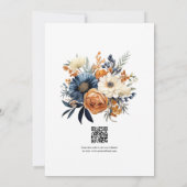 Navyblaue, verbrannt orangefarbene und champagnerf save the date (Rückseite)