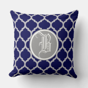 Navyblaue Vierblatt-Muster-Monogramm Kissen