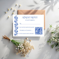 Navyblaue vintage-blumenrand-hochzeits-QR