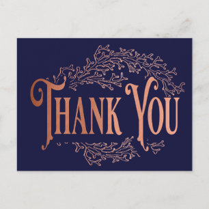 Navyblaue Vintage-elegante Kupfer-Dankeschön Postkarte